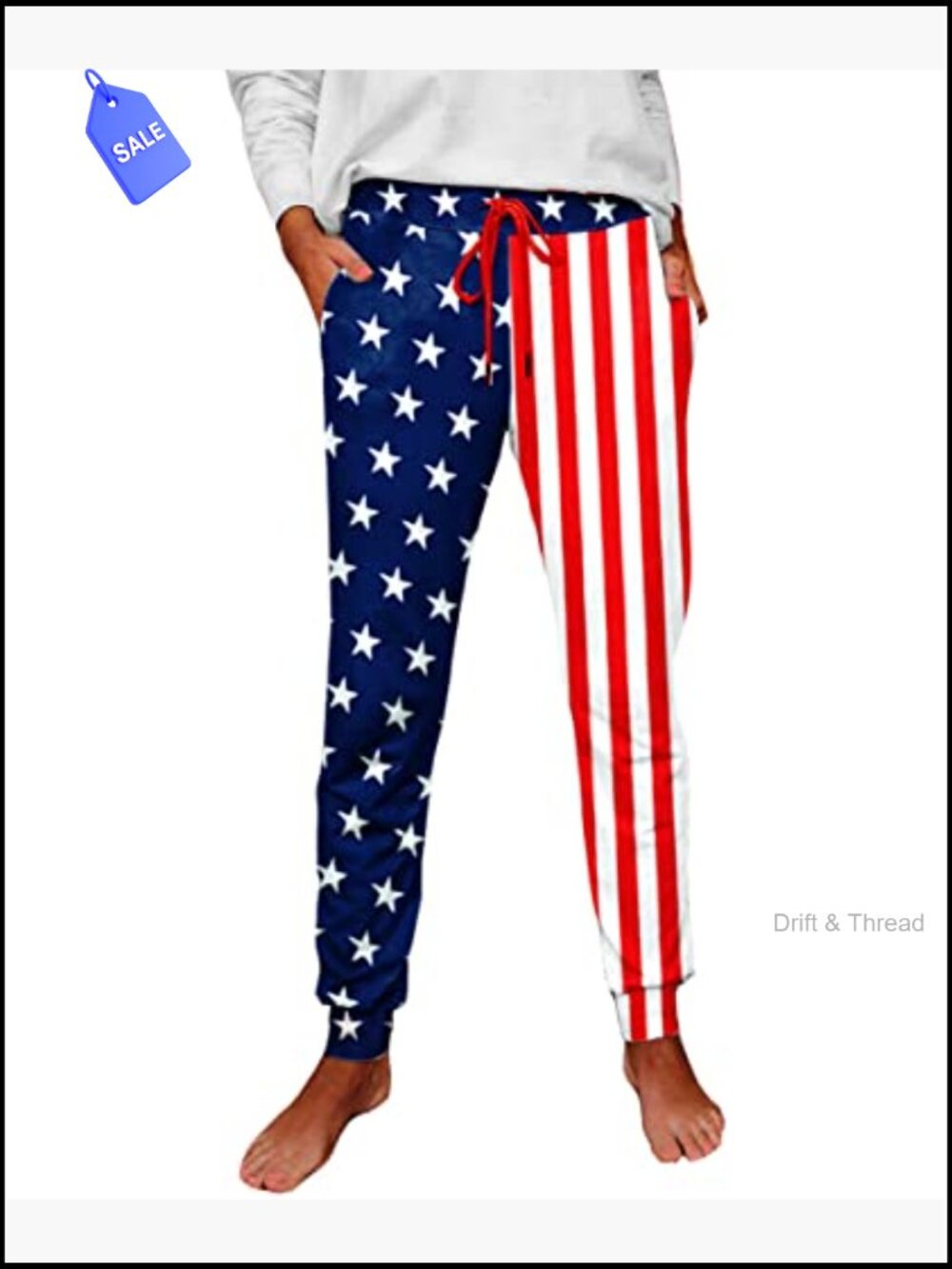 Patriotic Pajama Pants with Pockets High Waisted Joggers - Picture 4 of 5